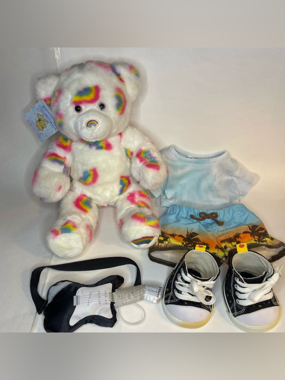 Build-A-Bear Summer Of Hugs Rainbow w/ HTF Collector Pin Plush + Accessories